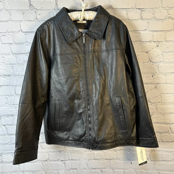 Perry Ellis Portfolio Men's Lambskin Leather Jacket, Size Medium, Black, NWT‎ - Picture 1 of 15